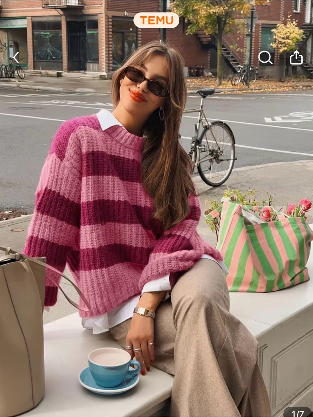 Striped Pink Relaxed Crewneck Sweater